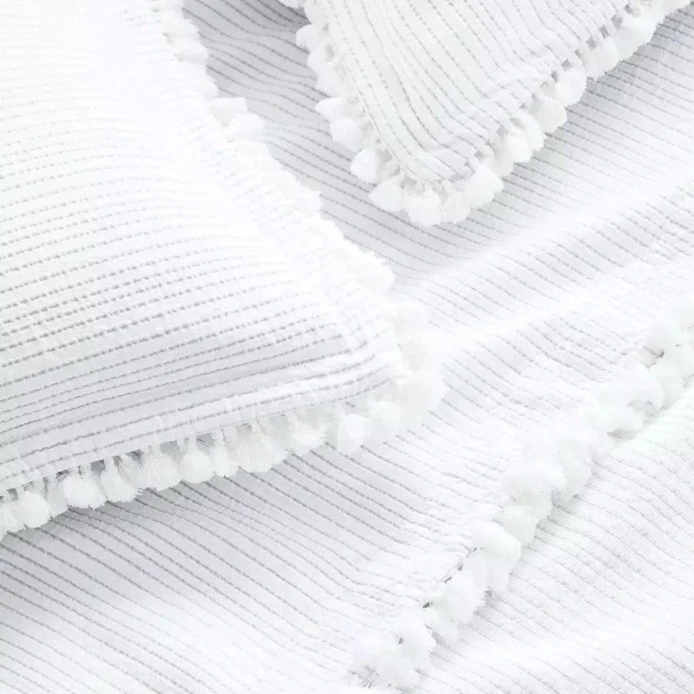 Serena & Lily Hastings King Sham Coastal Blue Pinstripe Tassel Set of 2 Q1077-KS